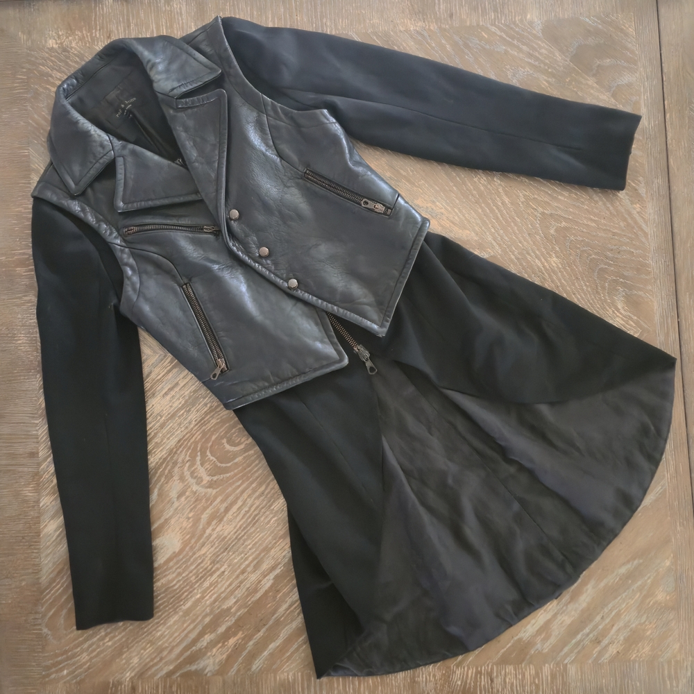 Rag & Bone Black Leather Jacket with Coat Overlay
